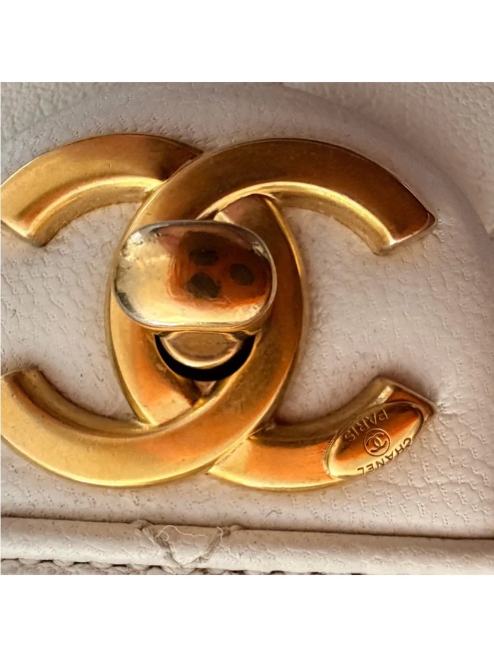 CHANEL White Quilted Leather Crossbody with Gold Chain Accent